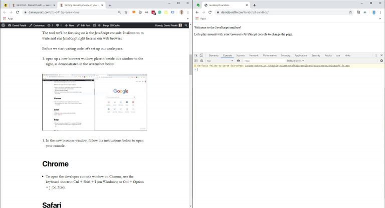 Writing JavaScript code in your web browser’s developer console ...