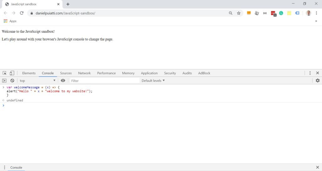 A screenshot demonstrating JavaScript functions.